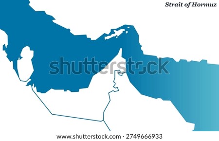 Strait of Hormuz Map - Strategic Maritime Choke point, Persian Gulf to Gulf of Oman Waterway Vector Outline

