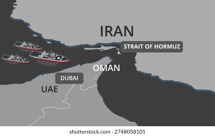 Strait of Hormuz in the sea MAP. Vector illustration