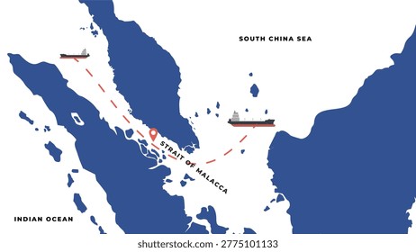 Strait of Malacca map flat illustration