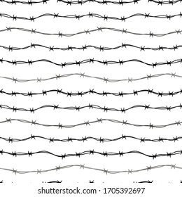 Eine Menge Strohgezogener Stacheldraht, schwarze Silhouette nahtloses Muster auf Weiß