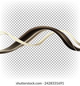 A strand of dyed hair. Gray, brown, blond hair. Vector 3D illustration isolated on transparent background.