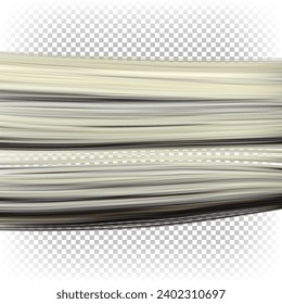 A strand of straight gray colored hair isolated on a transparent background. Background of women's vector hair.