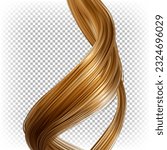 Strand of wavy female blond shiny hair isolated on transparent background. Vector realistic illustration.