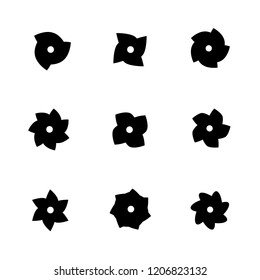 Stranded flower icons set. Top view black silhouettes.