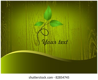 Stranded outgrowth with green leaves placed against the background of the texture of the tree