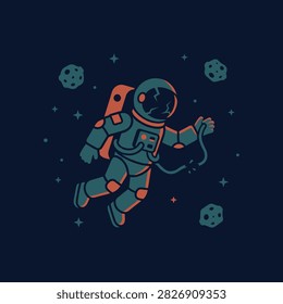 A stranded spaceman floats through the dark cosmic void alone