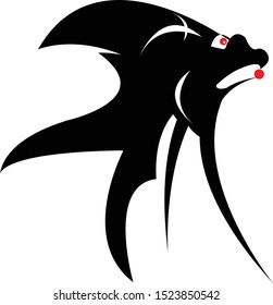 Strange Bird cartoon. Black silhouette. Vector drawing. Isolated object on a white background.