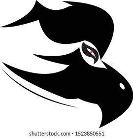 Strange Bird cartoon. Black silhouette. Vector drawing. Isolated object on a white background.