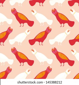 strange birds pink seamless pattern