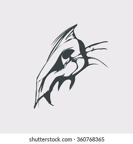 strange black and white skull head resembling a horse done in vector