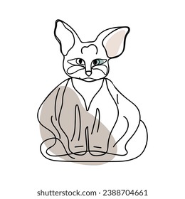 Strange Cat one line Vector illustration. Sitting pose weird cute kitten. Fat cat 