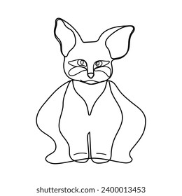 Strange Cat one line Vector illustration. Sitting pose weird cute kitten