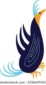 Strange comical blue bird. Illustration in a modern childrens hand-drawn style