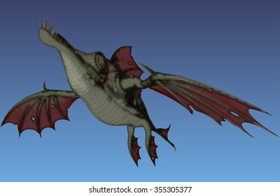 Strange creature resembling a flying fish with huge fangs. Conceptual vector illustration