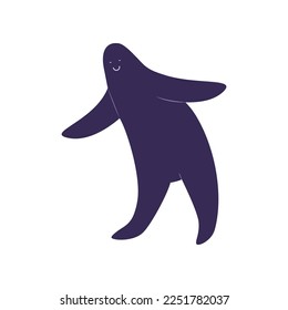 Strange creature standing with outstretched arms illustration. Dark blue figure of human or person on white background. Cute person standing. Abstract characters concept