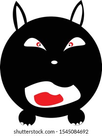 Strange dog cartoon. Black silhouette. Vector drawing. Isolated object on a white background.