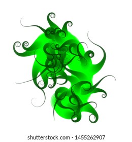 Strange doodle structure consisting of a randomly intertwined rounded curves on a white background. Complex colorful object recembling to an alien creature. Vector illustration.