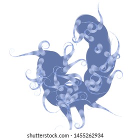 Strange doodle structure consisting of a randomly intertwined rounded curves on a white background. Complex colorful object recembling to an alien creature. Vector illustration.