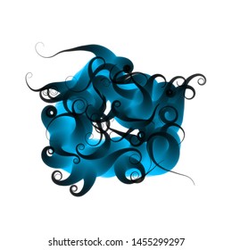 Strange doodle structure consisting of a randomly intertwined rounded curves on a white background. Complex colorful object recembling to an alien creature. Vector illustration.