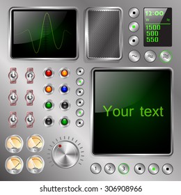 strange electronic device equipped with the screens, Switches and Indicators with frame for text