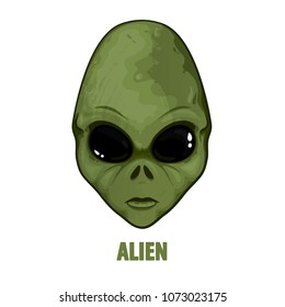 Strange face of alien, hand drawn alien in line art style, grange design, vector illustration isolated on white background
