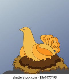 strange fairy bird sits on a nest