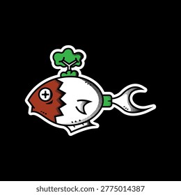 strange fish with a tree on its shoulder