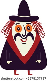 A strange funny Halloween character in a costume and hat Cartoon illustration