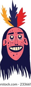 Strange funny Indian ghost face with a scared face. A groovy funny character for Halloween