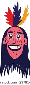 Strange funny Indian ghost face with a scared face. A groovy funny character for Halloween