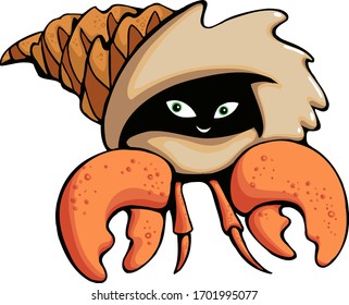 Strange  funny monster hermit crab  Cartoon character 