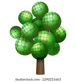 Seltsame futuristische Abstrakte von Grün mit einem geometrischen Muster von Kugeln, Kugeln einen Baum mit einer schönen Krone im Stil der Spiele, für die Gestaltung des Raumes, Parks, Landschaften, Karten