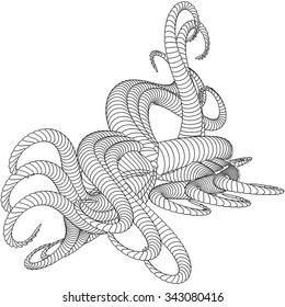 Strange futuristic structure consisting of geometric shapes on a white background