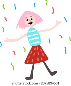 strange girl with pink hair rejoices.