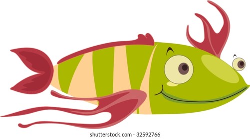 Strange green striped happy fish