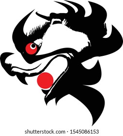 Strange kirin cartoon. Black silhouette. Vector drawing. Isolated object on a white background.