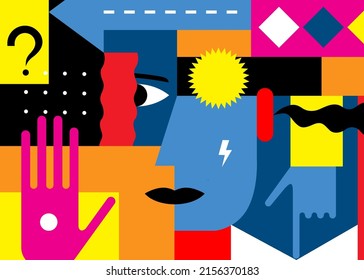 strange man's face ,technology - abstract vector illustration