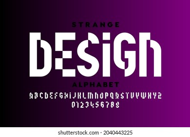 Strange modern style font design, alphabet letters and numbers vector illustration