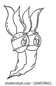 A strange monster creature is sketched in line art on white background - Vector