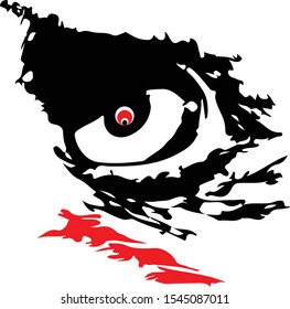 Strange Monster eye cartoon. Black silhouette. Vector drawing. Isolated object on a white background.