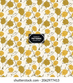 Patrón extraño con flores de jardín de impresión floral sobre un fondo amarillo para imprimir sobre la cubierta de papel tapizado de regalo Diseño de patrones vectores