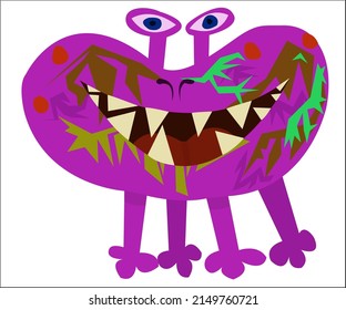 A strange pink creature with a strange character. An exotic logotype for fun and art organizations. Vector illustration, isolated.