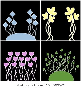 Strange plants on the black background. Vector illustration. EPS 10
