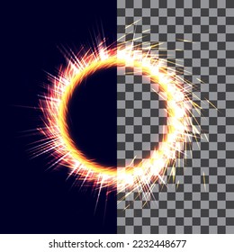 Strange portal ring energy beam. Sparks effect circle isolated. Magic ring flame on background svg