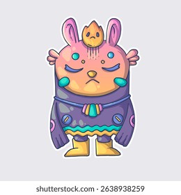 A strange rabbit. Cartoon vector character. Trendy style. Vector illustration.