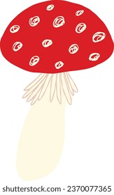 Strange red fly agaric. Cute comic hand drawn illustration