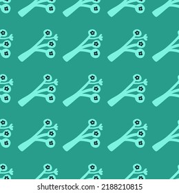 Las formas extrañas dan forma a un patrón sin costura. Ornamento botánico floral contemporáneo. Plantas creativas y fondo de pantalla interminable. Diseño sencillo para tela, imprenta textil, papel envolvente, cubierta. Ilustración del vector