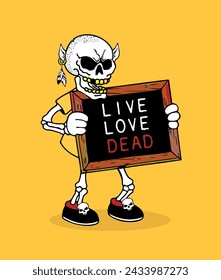 Strange skeleton with Live love dead sign vector