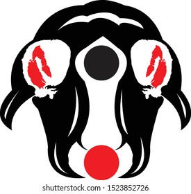 Strange skull cartoon. Black silhouette. Vector drawing. Isolated object on a white background.