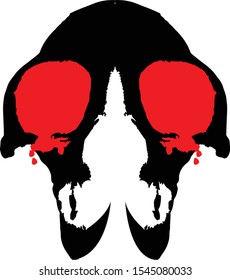 Strange skull cartoon. Black silhouette. Vector drawing. Isolated object on a white background.